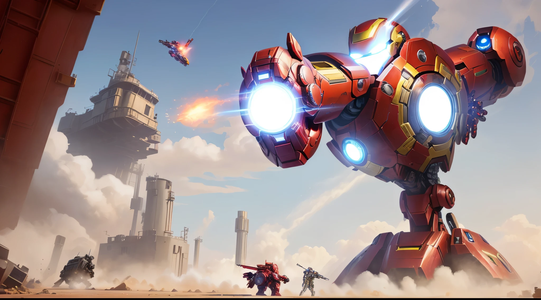 Avengers War Machine lights up in cartoon style, like iron Man, minion iron Man, CG art, iron Man, iron Man, 🕹️ 😎 🔫 🤖 🚬, superior iron Man, heroengine, Wojtek Fuss, totoro as iron Man, Mobile Game Art, author Alexander Fedosav, author：Arthur Pan, steampunk iron Man, Official ink art