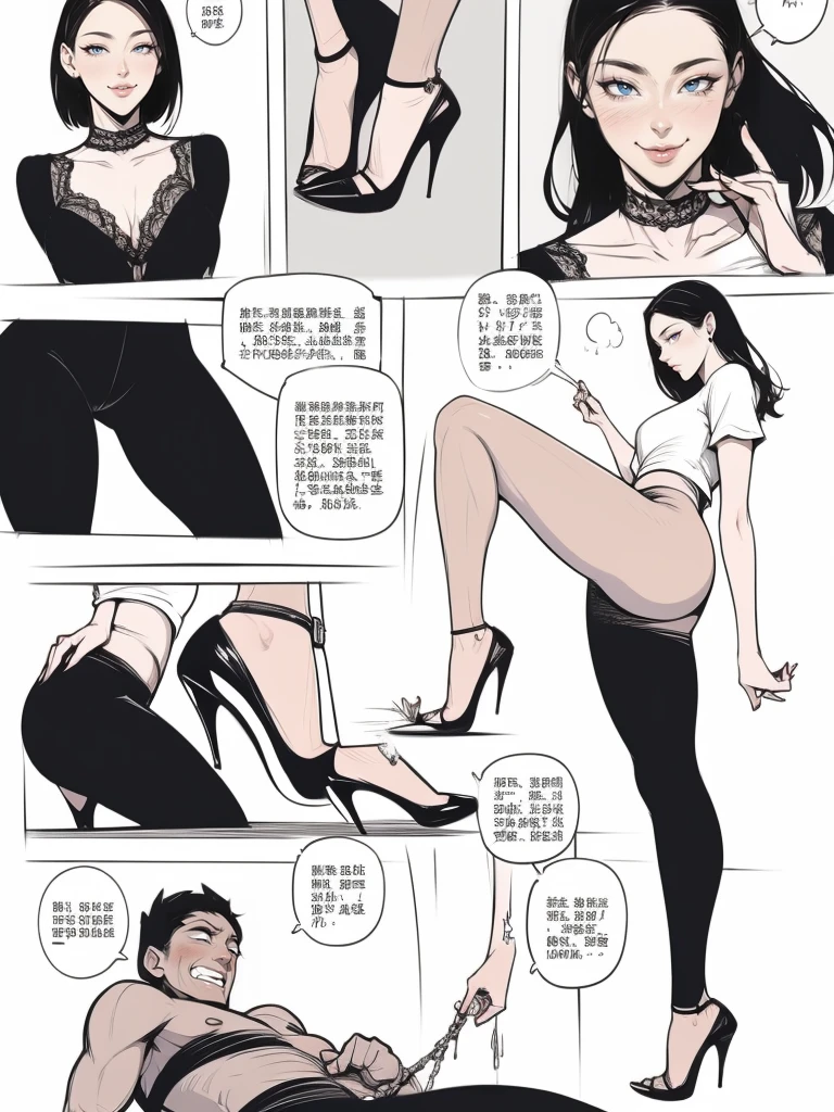comic storyboard:2,Anatomically correct:2,comic storyboards:2, captive male,beautiful Mistress,holding,sounding,insertion,fingering,smiling, bondage, Sexy, femdom ,cbt,hold,smile,colorful,trembling,juice, man in climax,evil flowers, girl in lace top and leggings ,sitting astride on skeletons , high heels ,(masterpiece, best quality:1.2),chastity lock,bondage