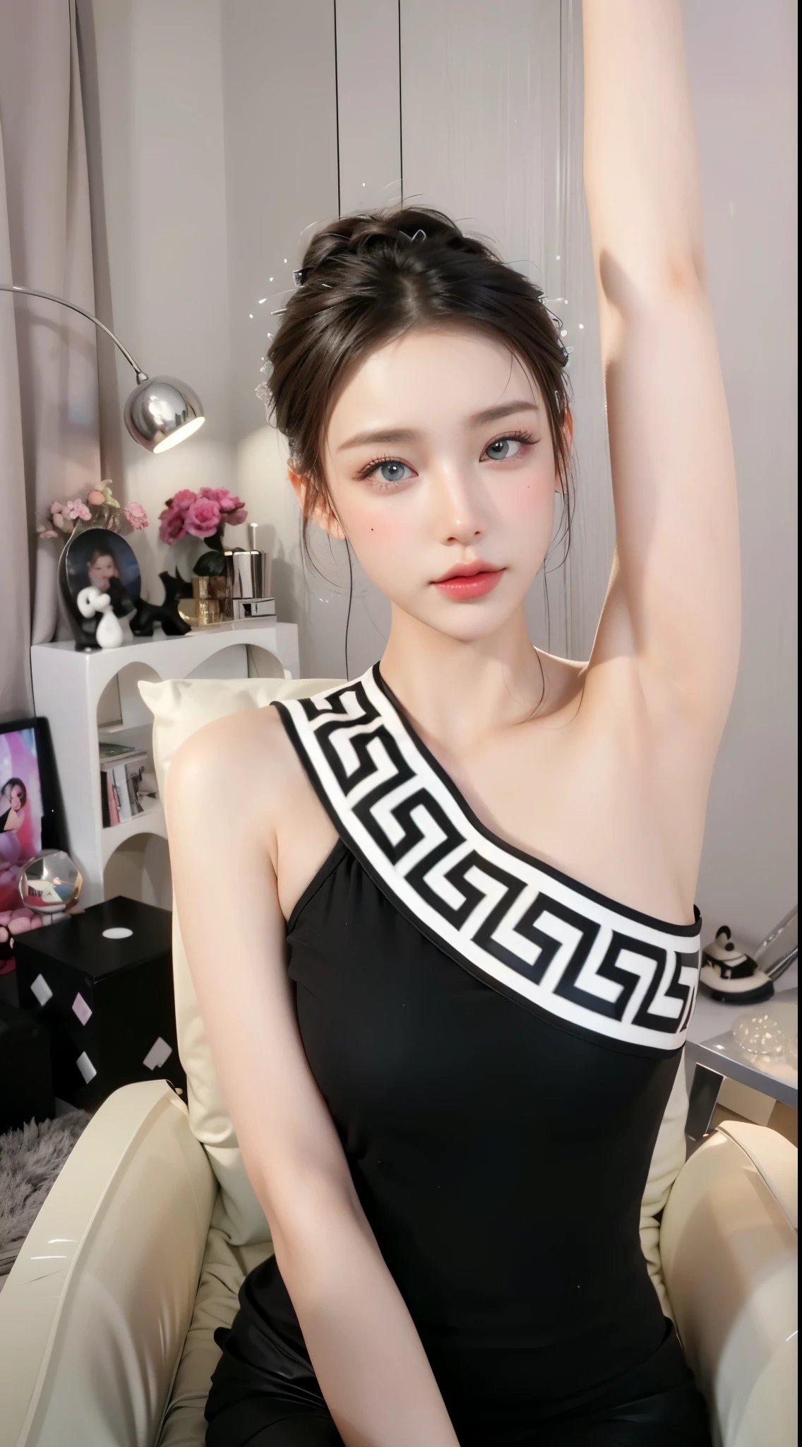 Game Art,Best image quality,Maximum resolution,8k,(A bust photo),(portrait),(Head close-up),(Rule of Thirds),Unreal Engine 5 rendering works,20 year old girl,((Queen)),The eyes are very detailed,(Large Breasts),Elegance and nobility,Movie Lighting,Ray Tracing,Game CG,((3D Unreal Engine)),OC rendering reflection mode,4K,Ultra-clear,Sensual,Translucent lace,Fair and plump figure,Pretty Face,Glossy Gel Coat,身着华贵礼服的Queen,Crystal Gem Crown,Necklace jewelry,blue eyes,Black tattoo(whole body),The tattoo is very three-dimensional,Gorgeous and intricate tattoo designs,Ultra-clear portrait,Sexy thick lips(Red lipstick),Gorgeous and exquisite costumes,apply lipstick,Very plump figure,One hand raised to reveal the armpit