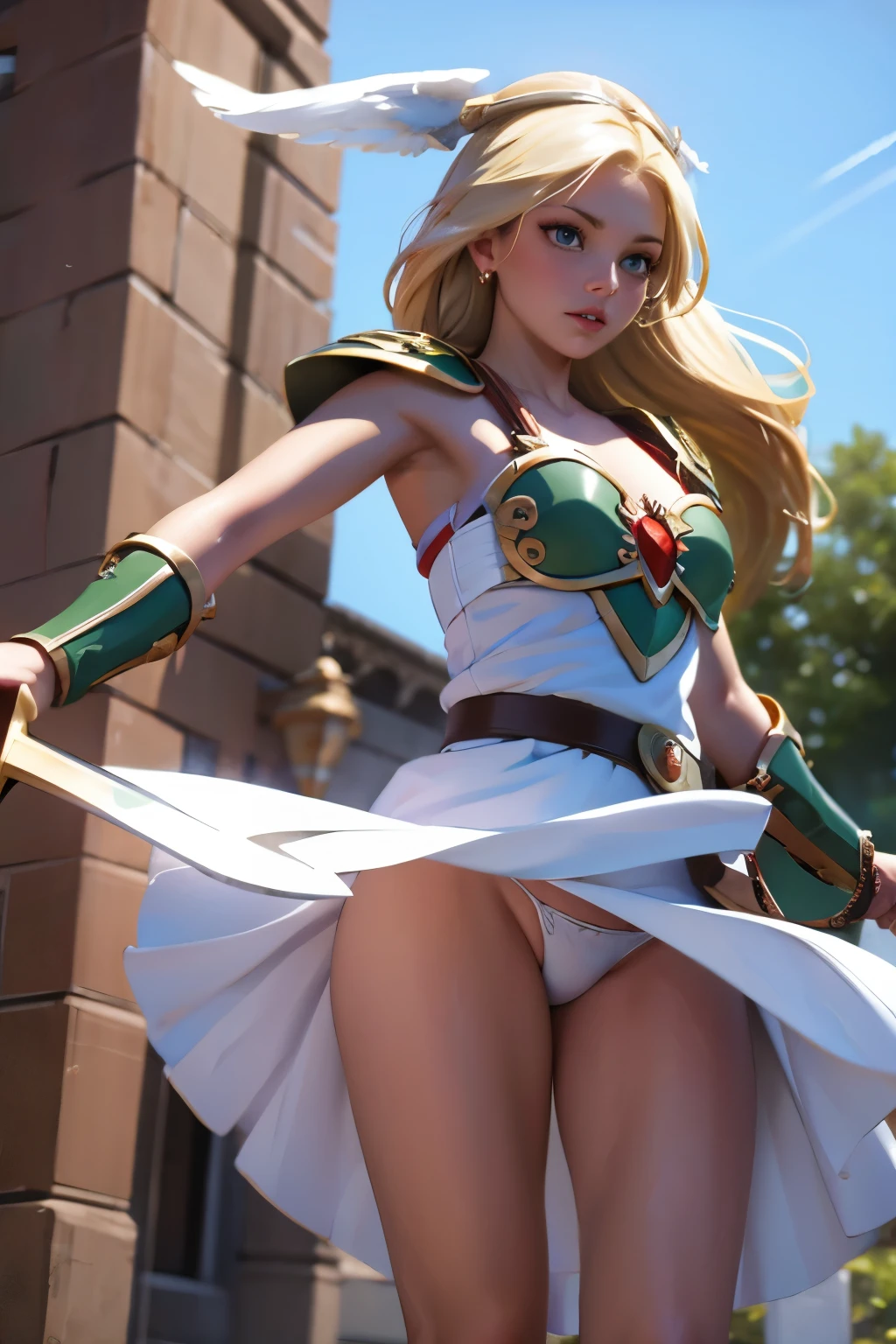White panties,Valkyrie swinging a sword,