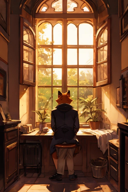 The orange cat, wearing a custom-made striped pajamas, stretched lazily on the windowsill to welcome the new day.
