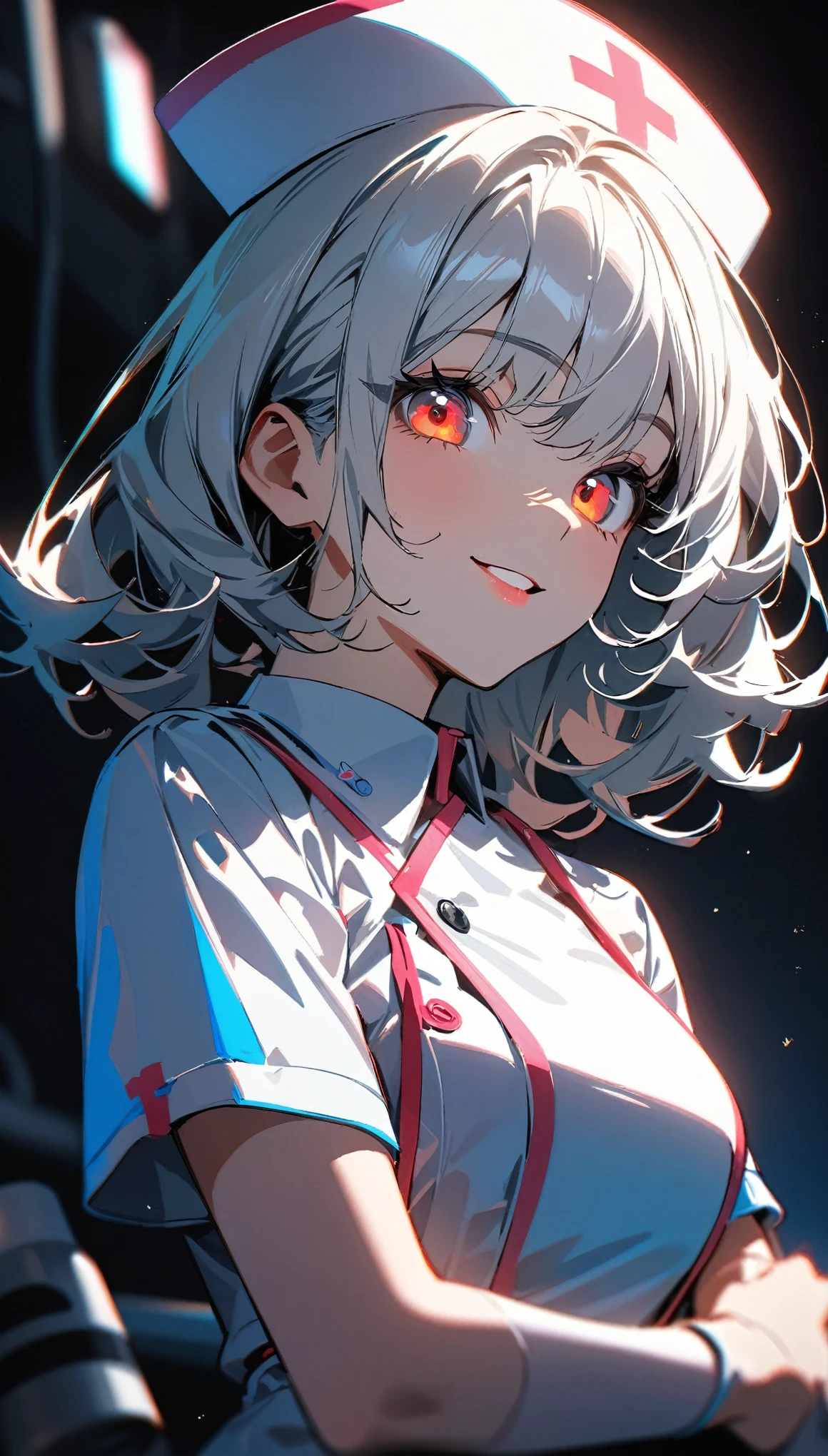 (highest quality:1.2, Very detailed, Latest, Vibrant, 超High resolution, High Contrast, masterpiece:1.2, highest quality, Best aesthetics), (((1 girl))), Beautiful nurse, Cute smiling nurse, Carefully drawn medical equipment, Medical Uniforms, Professionalism, Bright colors, Soft lighting, Expressive eyes, Detailed lips, Long eyelashes, original, Pleasant atmosphere, confidence, Focus on the nurse&#39;s face, Positive Energy, Calm background, Nurturing presence, High resolution, Sharp focus.