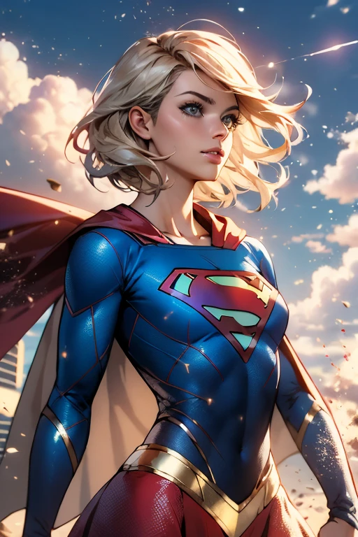 I did not write, foto de cowboy da supergirl, cabelo loiro, cape, particles, nuvens, sky