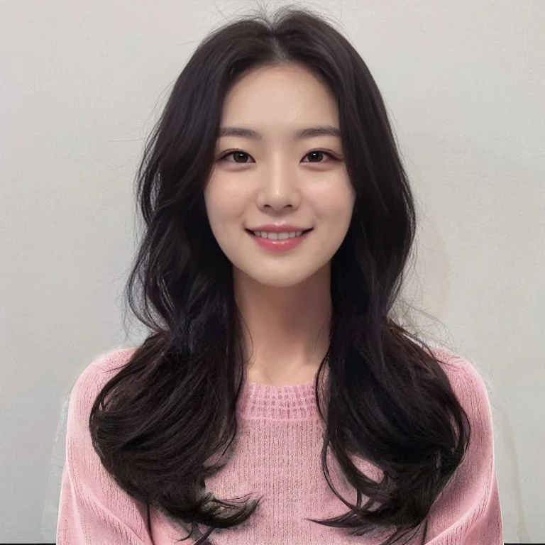 Best Quality, 8K, Masterpiece, (photo realistic:1.3), (hyper realistic:1.3), (Create an image maintaining the original base model hairstyle:1.5), (pink sweater:1.4)