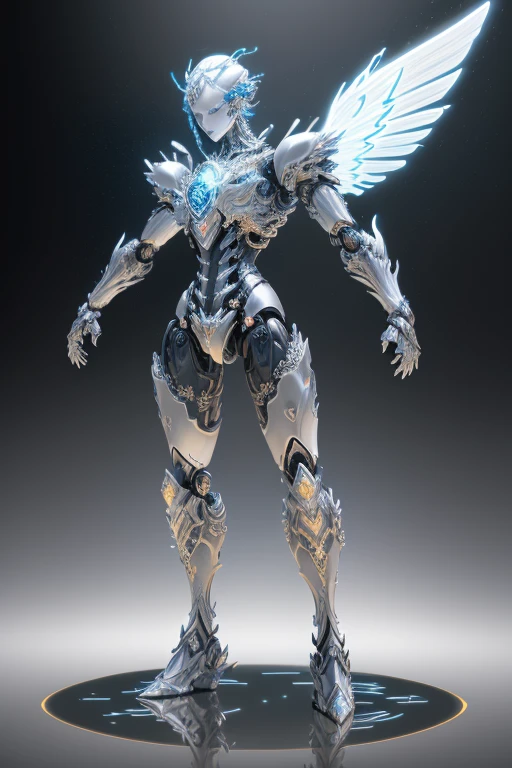 (Full body shot:1.4),(Wide Angle Shot), (Intricate details:1.4), (Masterpiece) , ((Anime Robot, Beautiful White Skin Golem, Angel, 1boy, Magic)), (Perfect Aesthetic Eyes:1.3) , (Detailed Eyes) , (Halo) , (Elden ring:1.4), (Wings:1.3), Glowing, Twintails Hair, Multicolored Hair, (Anatomically Correct Body:1.4) , Angry, (Perfect Face), Saenyo Ancalagon Majestic Guardian Knight | Ultra Detailed Robotic Armor | Cinematic Lighting | Intricate filigree metal design | 16k | Unreal Engine 5 | Octane Render | 3d, (anatomically correct :1.4), (Ultra Detailed, Fantasy Background, Blush, Solo, Fightning Stance), (magic circle:1.3), Lightning Effect, (Ray Tracing), Show Your Ability A.I., (Glowing Eyes) , (Particles Glowing) , 16k Wallpaper, Robot Female, Trending on Pintrest, By Nimox AI, UHD