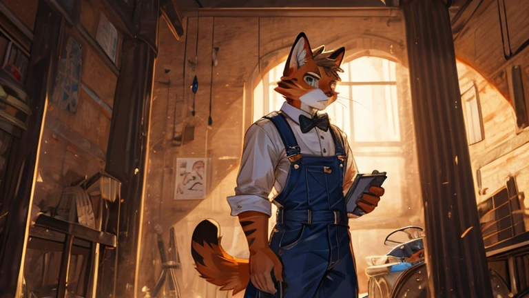 The orange cat puts on his iconic orange bow tie and overalls, transforms into an urban explorer, and is ready to go.
