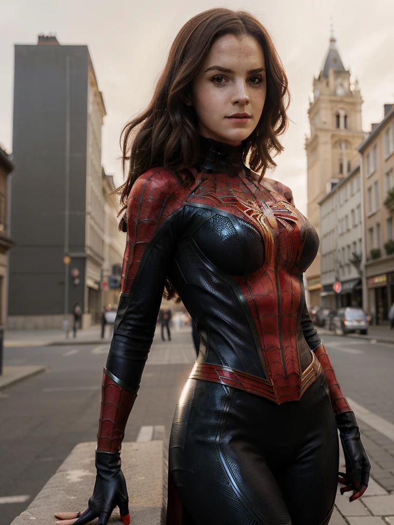 araignée - homme et femme en costumes de super-héros debout devant une ville, ( ( Spider Woman ) ), Spider Woman, Spider Woman!!!!!, Spider Woman!!, moyen gros plan ( mcu ), sans texte, Style merveille, Emma Watson as Spiderman, portrait, in style de merveille, Capitaine Marvel, Personnage Marvel, style de merveille, photo de profil