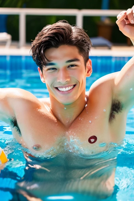 male　Age 25 handsome swimwear front view smile water polo