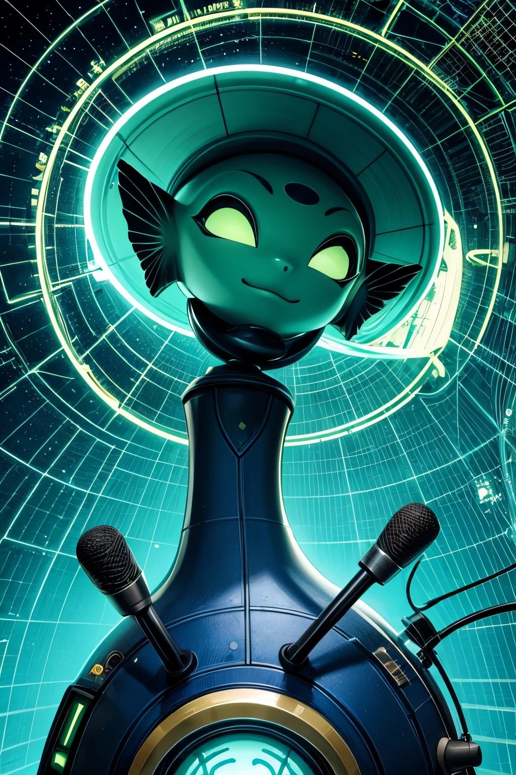 Green Animated Alien With a Radio Microphone With Name (Mothership Programming Written above)