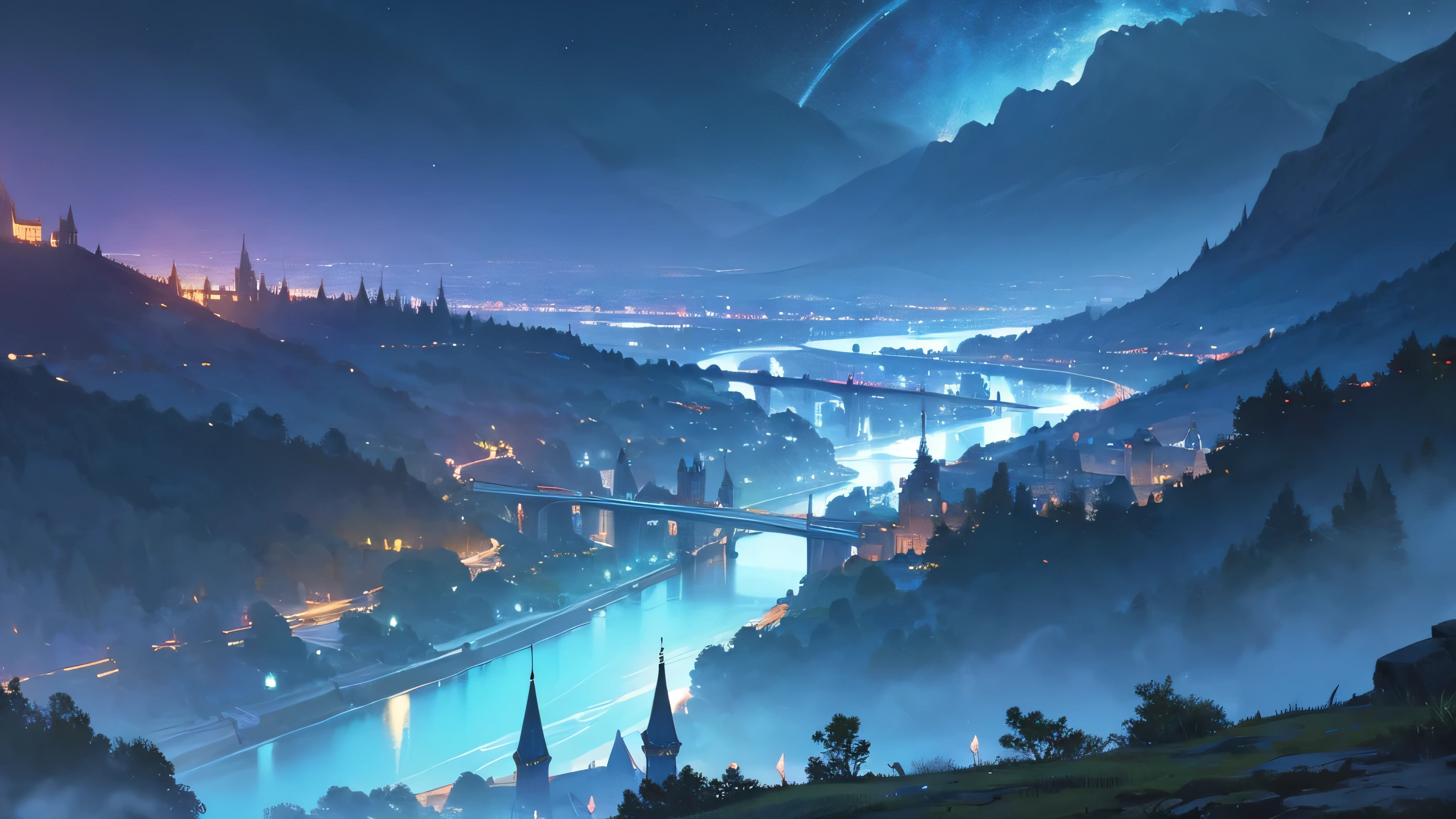 fantasy, landscape, night, magic, River, background