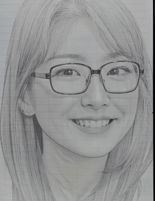 Japanese women, Age 25。Wear glasses、Long Hair、Xu々To、smile、カラー写真風To表現してください