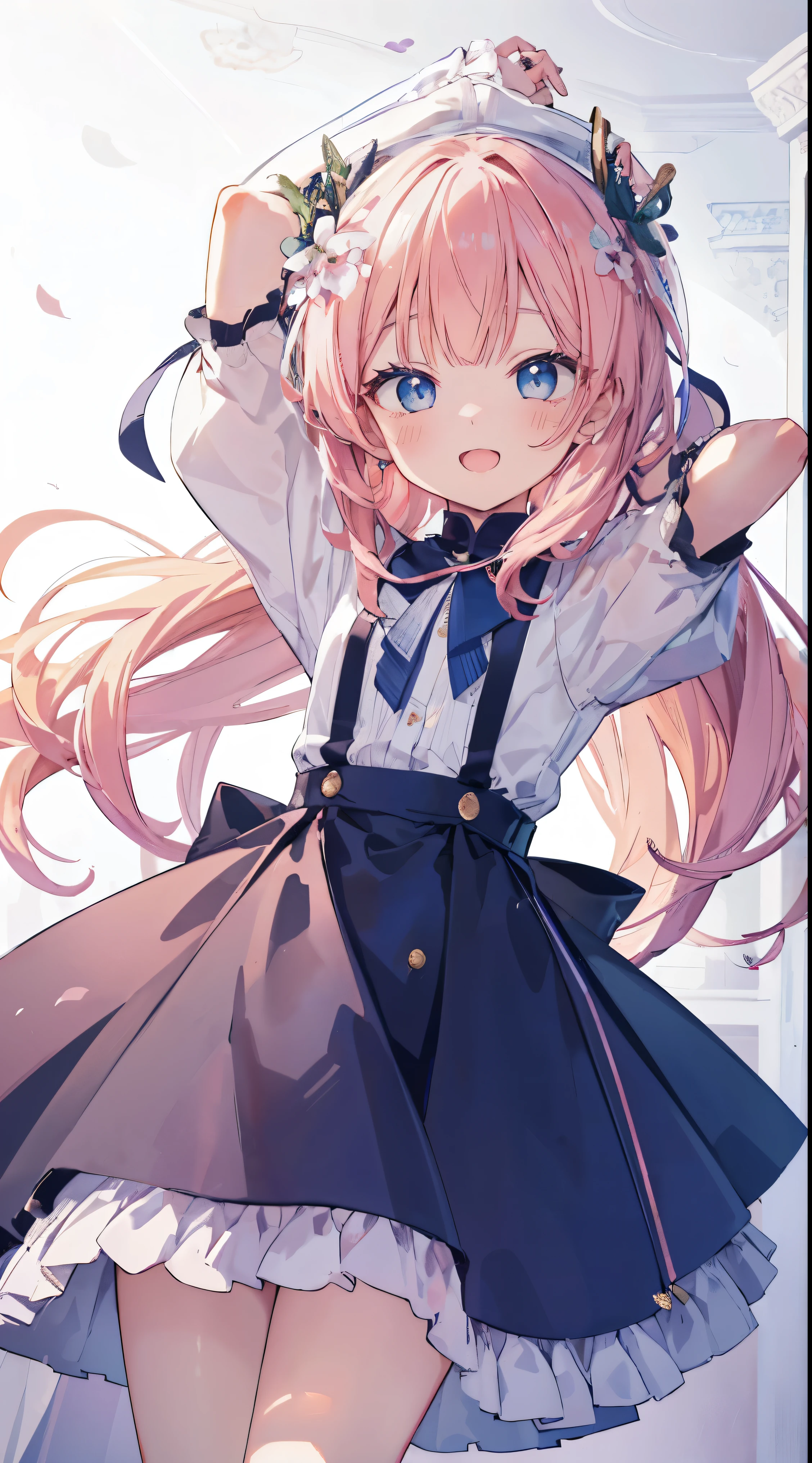 Masterpiece、Highest quality、highest quality、((((Petite))))、(Open Mouth Smile)、Shiny hair quality、Small face、Dynamic pose、Super detailed, beautiful, wide eyes、Ultra-detailed, clear and beautiful faces、(cute illustration:1.2), High-resolution, ultra-detailed, best quality, embarrassed、Thighs