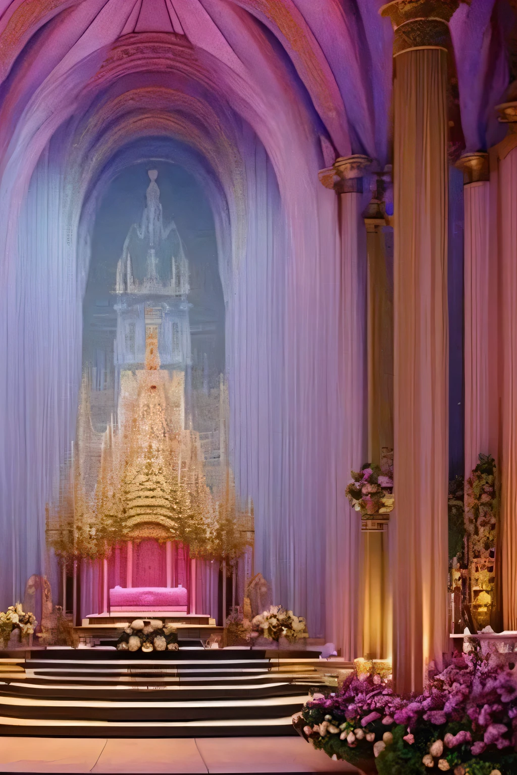 create a temple/worshiping place that has hints of the color pink