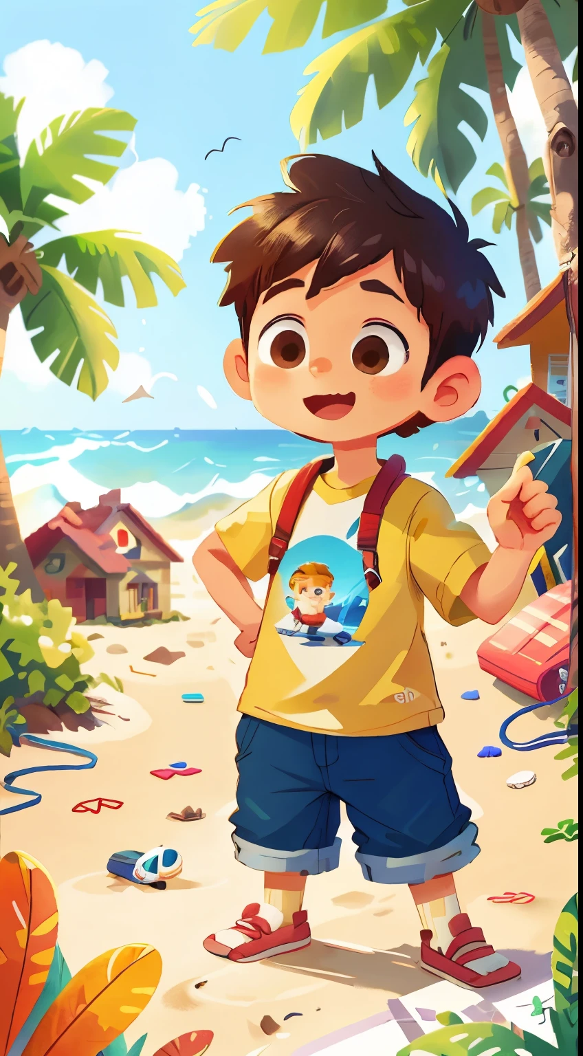 boy,Beachside,be happy,Perfect quality,Clear focus(Clutter - Home:0.8), (masterpiece:1.2) (Realistically:1.2) (Bokeh) (highest quality) (Detailed Skin:1.3) (Intricate details) (8k) (Detailed eyes) (Sharp focus),(Have fun)