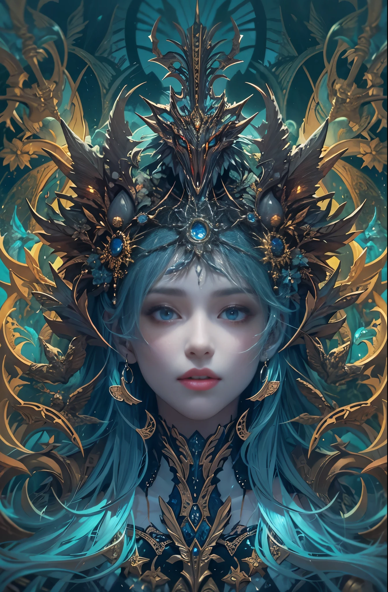 Jet Black Tone、hell、purgatory、Mozart'Requiem、Mysterious、Horror、Gothic、darkness、Hunger、Contagious diseases、ruler、Pitch black、despair、Lament、oppression、none、Extreme cold、Black Ghost、Breathtaking beauty, Very beautiful Caucasian woman in her 20s、Queen of the Dead、Persephone, Ultra-fine paintings by Yan J., Artstation Contest Winner, Fantasy art, Karol Baak and Peter Mohrbacher, Mohrbacher's artistic style, Peter Mohrbacher's style, Peter Mohrbacher Art Style, Peter Moerbacher Style, detailed Fantasy art, 4K Fantasy art, By Jean Jay., Fantasy artスタイル, 2. 5D CGI Anime Fantasy Artwork, epic Fantasy artスタイル hd, Epic fantasy digital art style, 詳細なFantasy art, Detailed digital 2D fantasy art, Luan Jia and Artgerm, 8k Fantasy art, Sharp contours, Sharp eyes with slit length, Beautiful and delicate blue eyes, pretty much beautiful face, Unparalleled beauty, masterpiece, highest quality, The perfect angle, Perfect composition, Best Shot, Official Art, Cinematic light, Very beautiful and fantastic scenery, before, Michael'S letter, Christoph Huge 、Ultra-precision coating, Luminism, art by Carne Griffiths and What a bone Concept Art, 4K resolution, Fractal isometricdetailed bioluminescence , 3D Rendering, Octane Rendering, Exquisitely crafted , Cinematic, Trending isometric surreal cover photos、Art Station'Amazing full color, Hit definition , Cinematic,Great background, Abstract Beauty,stand, Approaching perfection, Pure Form, Golden Ratio, minimum, Revert, Concept Art, Brian Froud、Karn Griffiths、What a bone、John William Waterhouse, Intricate details, 8K Post-Production, High resolution, Hyper Detail, Art Stationのトレンド, Studio shot, Intricate details, Extremely delicate and detailed painting style, Beautiful painting art, Greg Rutkowski, Close-up