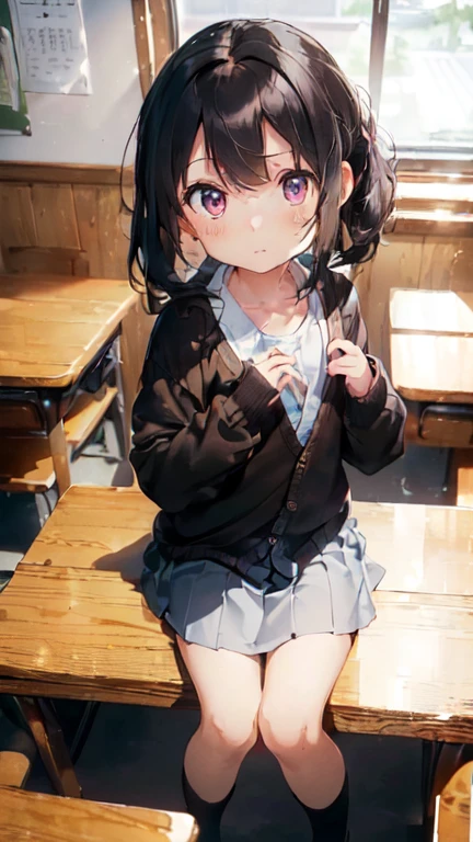 (highest qualityの超高解像度, Tabletop, highest quality, 8k, Super Detail, highest quality:1.3), (One little girl:1.7), (Small body:1.4), (change:1.4), (Flat Chest:1.4), (small:1.4), Droopy eyes, Teak cheek, Long Hair, Black Hair, (school uniform, cardigan:1.3), Girl's Room, Front view, Beautiful Hair, Beautiful Face, Beautiful Eyes, Beautiful body, Beautiful Hands, Erect nipples, Small nipples, (orgasm:1.4), (Half closed eyes:1.3), (Face Focus), (Masturbation:1.6)