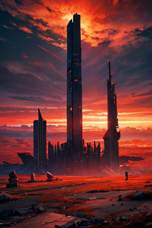 highest quality、Desolate Earth、wreckage、Red Sky、Surrealism