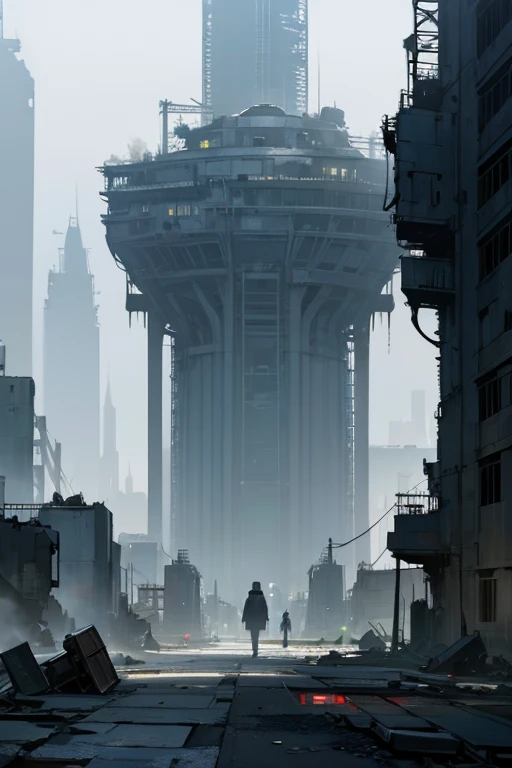 highest quality、A ruined futuristic city、dim、Surrealism