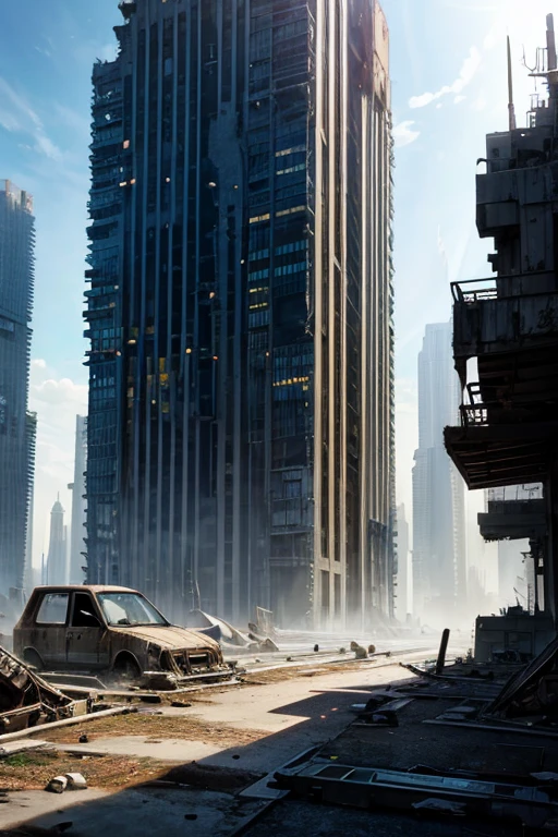 highest quality、A ruined futuristic city、dim、Surrealism
