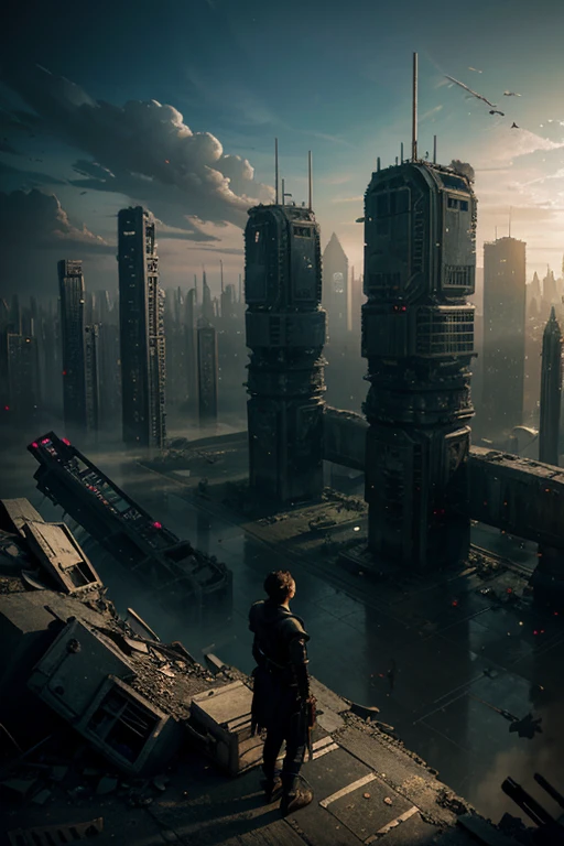 highest quality、A ruined futuristic city、dim、Surrealism