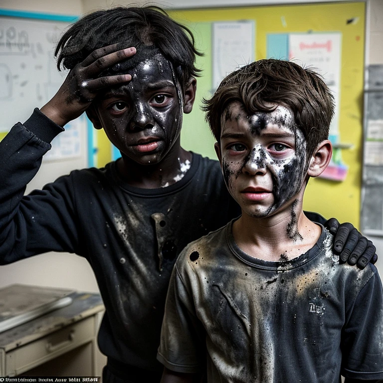 A boy who was covered in soot after an explosion occurred when an elementary school scientist&#39;s experiment went wrong