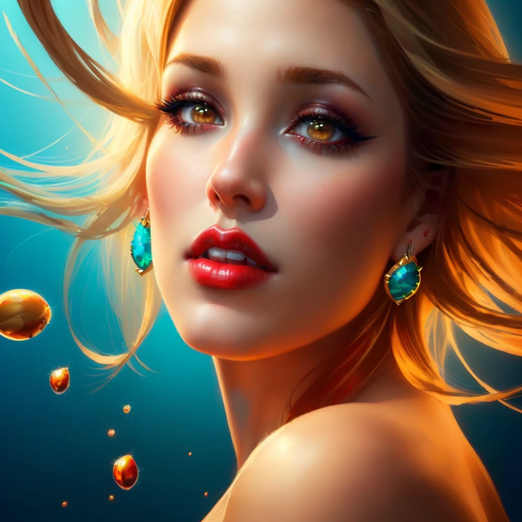 a close up of a woman with a red lipstick and earrings, stunning digital illustration, realistic digital art 4 k, realistic digital art 4k, exquisite digital illustration, amazing digital art, stunning digital art, glossy digital painting, gorgeous digital art, stunning digital painting, beautiful digital artwork, realistic digital art, incredible digital art, photorealistic digital arts, gorgeous digital painting