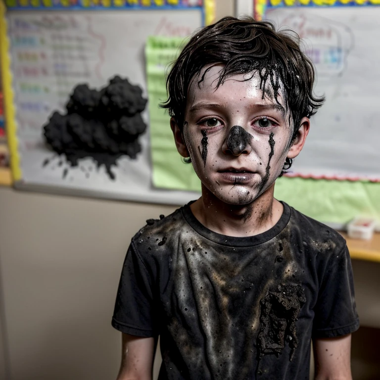 A boy who was covered in soot after an explosion occurred when an elementary school scientist&#39;s experiment went wrong