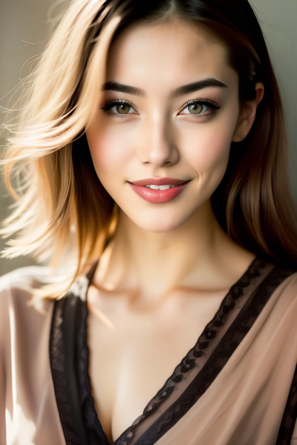 Fashion Model, Age 25, Close-up, frontage, Upper body, Look forward, Perfect Eyes, Perfect Lips, Perfect Teeth, Perfect Skin, Soft Front Light