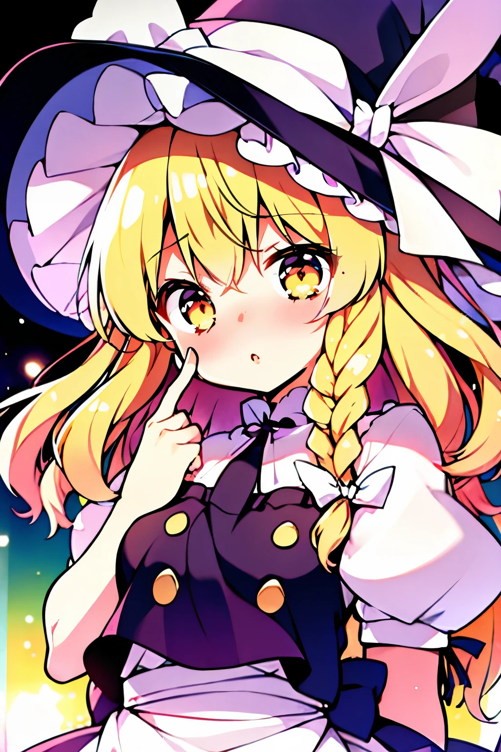 Masterpiece、High Quality、Marisa Kirisame、Blonde、Witch Hat、Yellow Eyes、blush、Open your mouth