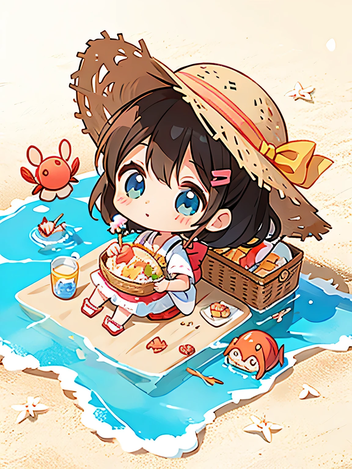 Tourism in Thailand、Floating Market、Boat、Kawaii Girl、happily face、Traditional Thai costumes、Brown skin、​masterpiece、top-quality、Top image quality