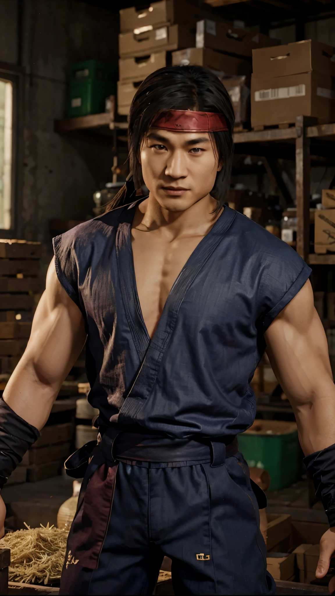 Liu Kang, Work in the rice warehouse,
 a boy, perfect face, ultra HD, realistic.