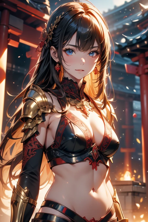 whole body，toes，Real raw photos, Mithril，red，Black，Intricate details，Combat Ready，armor，Bikini Armor，armorパンツ，Realistic photos, Intricate details, Ultra-detailed, Fine skin, Matte skin，cute，18-year-old，Young Japanese Woman，Realistic, 8K, Golden Ratio,