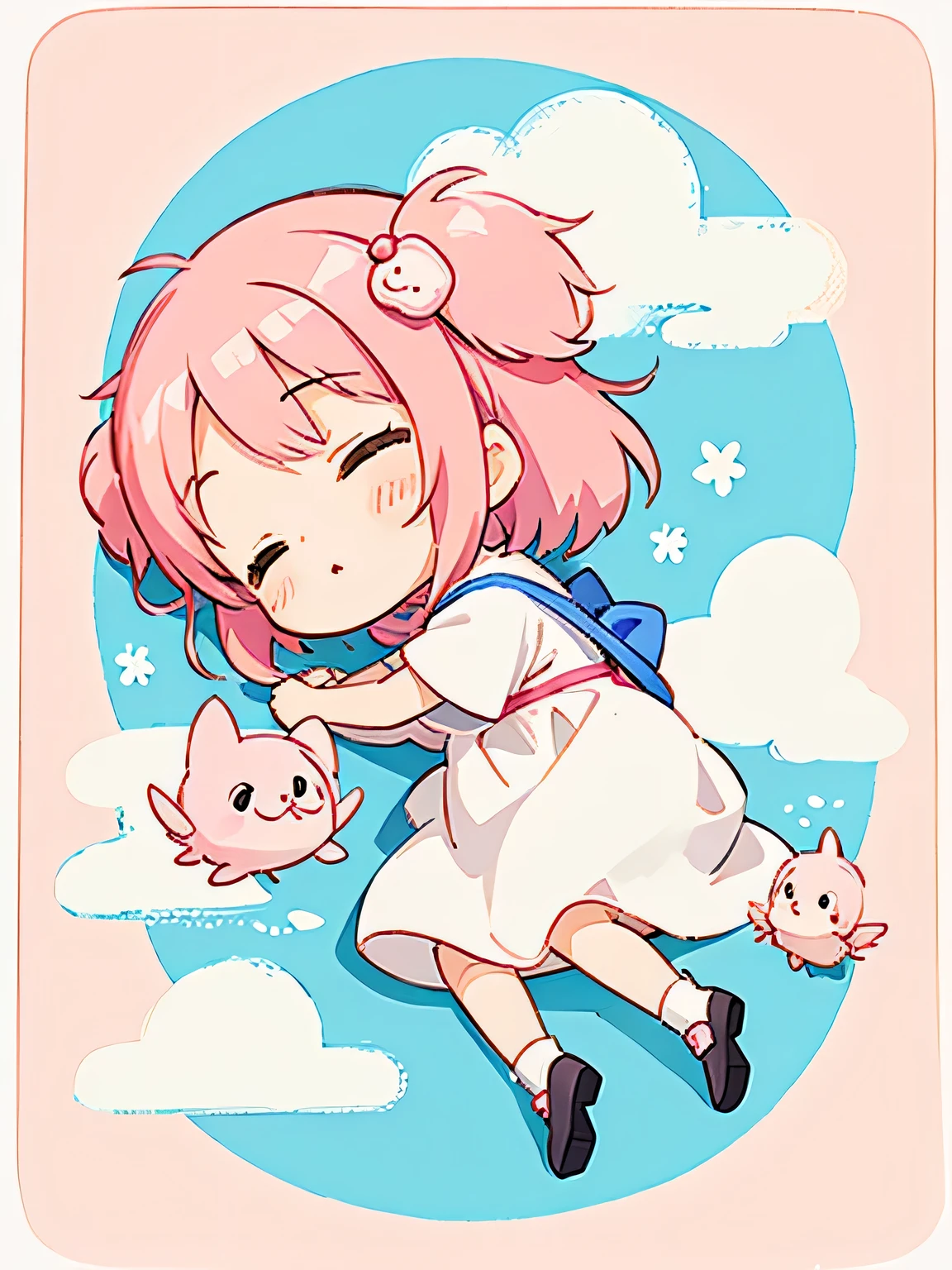 Momoko Sakura Style, Kawaii Design, most beautiful girl ever、Chibi, birdie、nap、on the cloud