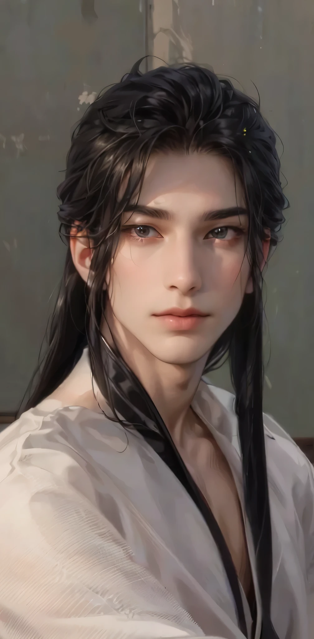 ((Best quality)), ((masterpiece)), (detailed), ((perfect face)), ((halfbody)) handsome face, male, teen boy, perfect proportions , and his lover, long hair, male version , detailed workshop background, detailedscenery background