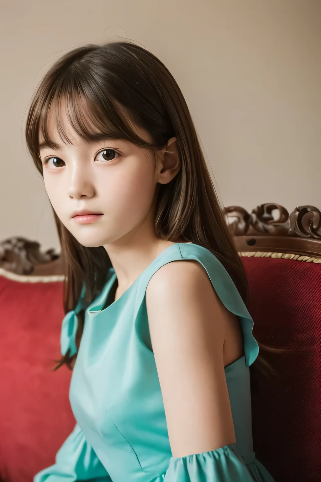 ((highest quality)), ((Photo quality)), (detailed), Perfect Face,,sofa,Thin arms,dress