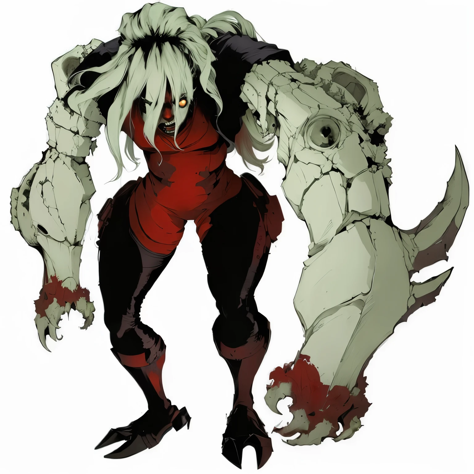 1girl,mutant flower, White hair, blood tears, dark circles under eyes, cursed,(blood cover, chains), scar cover, (high resolution, high detail, best quality), pain, scream