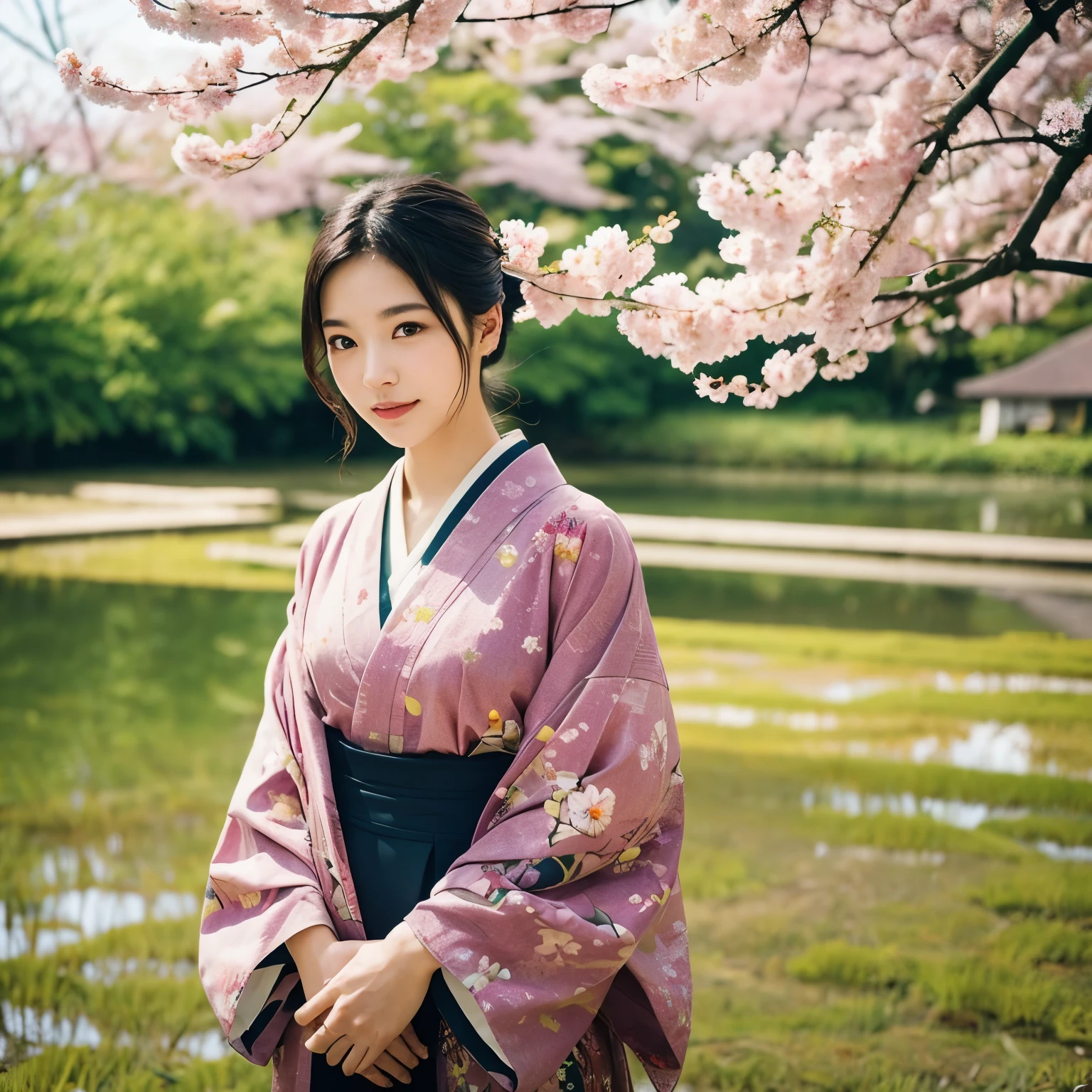 Japanese woman, elegant pose, flawless complexion, exquisite kimono, hanami location, cherry blossoms in full bloom, intricate traditional hairdo, graceful smile, serene expression, tranquil atmosphere.
Japanese man, business suit, confident demeanor, sharp features, sleek black hair, piercing gaze, well-groomed mustache, sophisticated fashion sense, watchful eyes, calm demeanor.
Japanese countryside, beautiful landscape, rice paddies, picturesque village, traditional thatched roofs, warm sunshine, serene pond, colorful autumn leaves, peaceful atmosphere, idyllic setting.
Japan