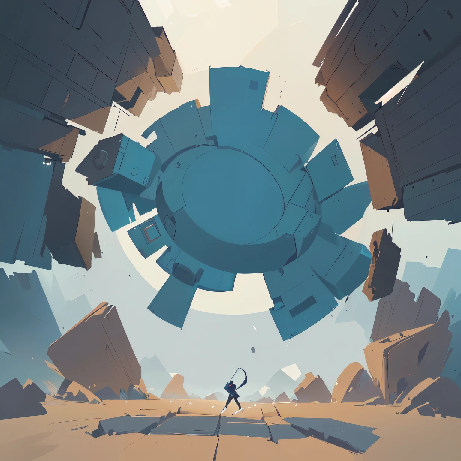 there is a cartoon picture, very coherent stylized artwork, artstation geometric, keyframe illustration, background art, keyframe, fantastic screenshot art, 2d concept art, 2 d low polygon art, symmetric concept art, hard edges concept art, abstract environment, 2 d illustration, sparth style