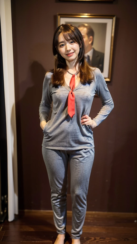 (8k、RAW Photos、highest quality、masterpiece:1.2)、(Realistic、Realistic)、1 girl、((large size black suit、red tie、rub my chest、pants suit、turn knees out、bend knees、 sexy suit、mens suit、hutanari 、grabbing breasts、 Leg spread、Bow-legged、Touching as if groping the breasts、Wide Stride、Leg spread、smile、sexy、I can see your chest、View from the front、Stand with hands on hips、In the city))、