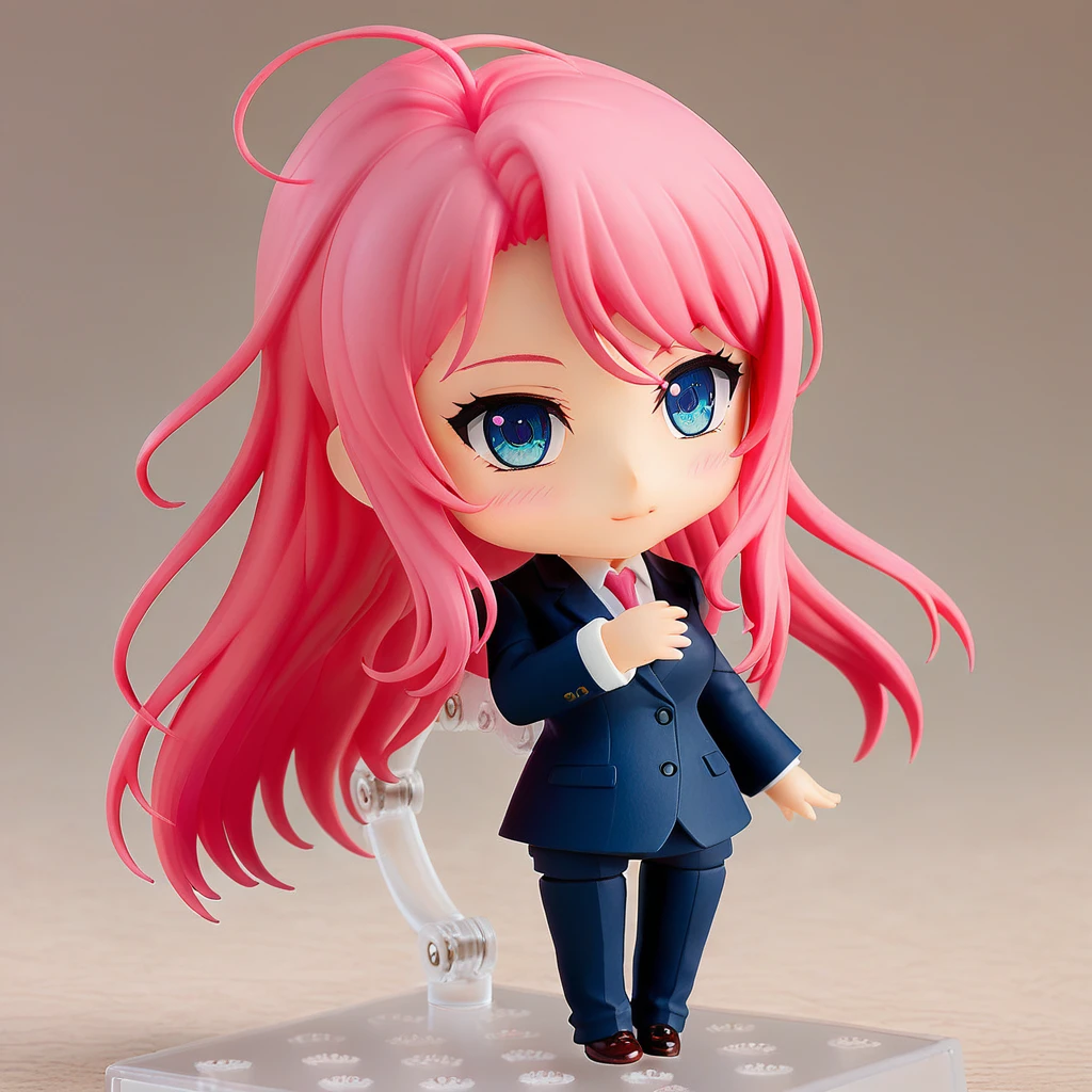 Very detailed,(Highest quality),((masterpiece)),(High resolution),original,Very detailed 8k 壁紙,(Very delicate and beautiful),Highest_hand,anime,One girl, alone, Pink Hair, black executive suit, Long Hair, Sweet expression, blue eyes, Pink Eyeshadow, In the office