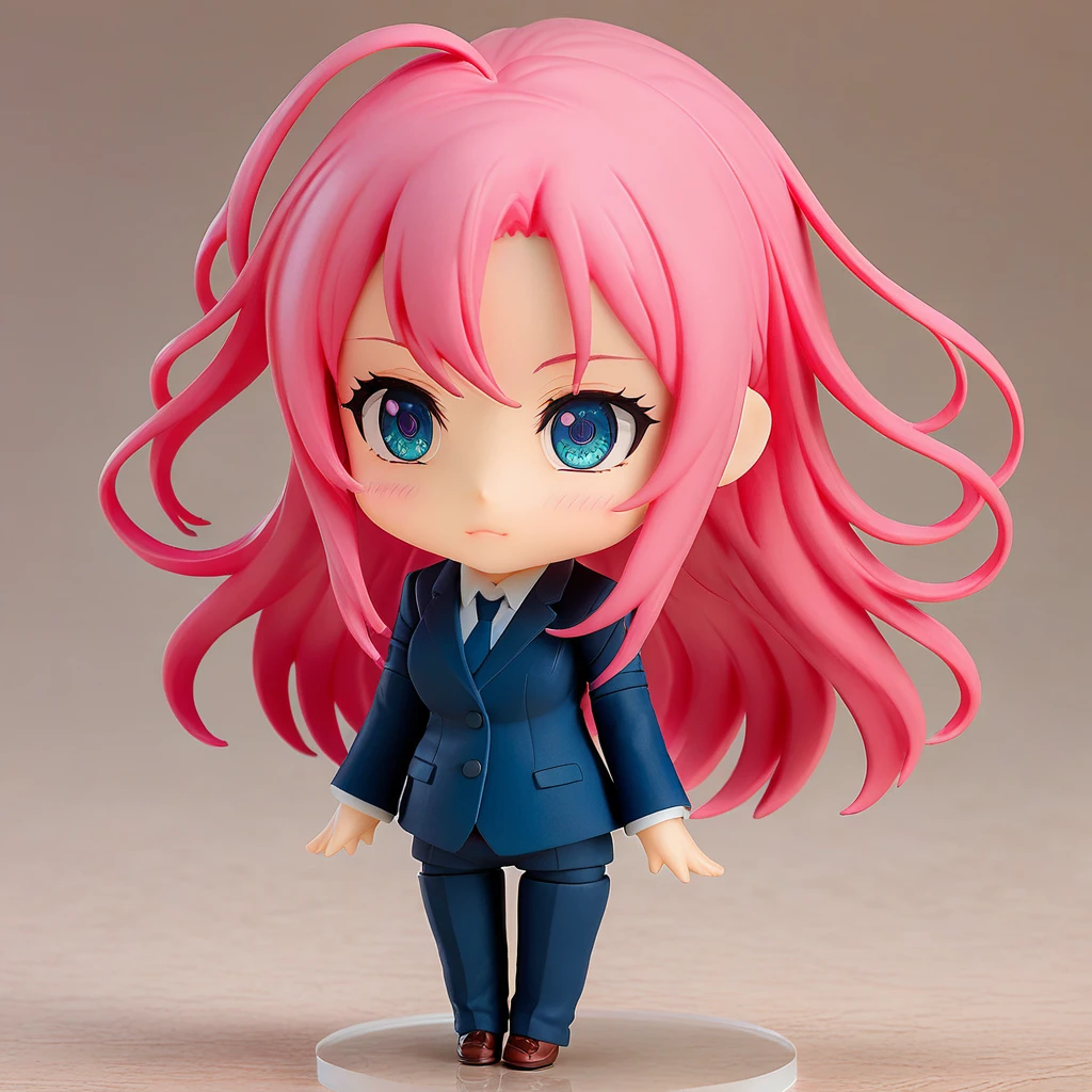 Very detailed,(Highest quality),((masterpiece)),(High resolution),original,Very detailed 8k 壁紙,(Very delicate and beautiful),Highest_hand,anime,One girl, alone, Pink Hair, black executive suit, Long Hair, Sweet expression, blue eyes, Pink Eyeshadow, In the office