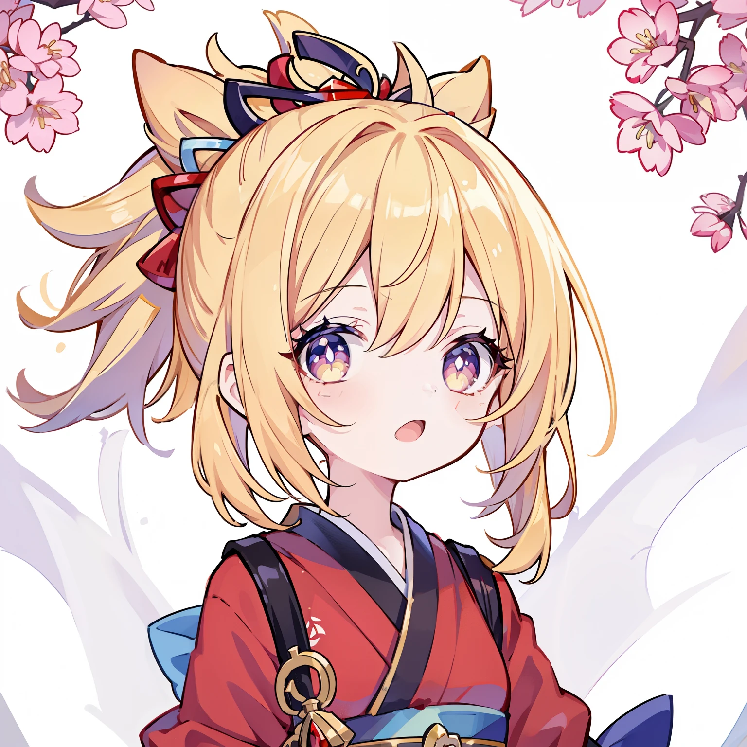 Very beautiful and Shining Eyes、Shining Eyes、((1 girl))、Small breasts、Big Mouth、Childish clothes、***************,highest quality, masterpiece, High resolution, alone, {yoimiya_Genshin Impact:1.15},young, blonde_hair, 前hair, hair_ornament, ponytail, 1 female,Red kimono