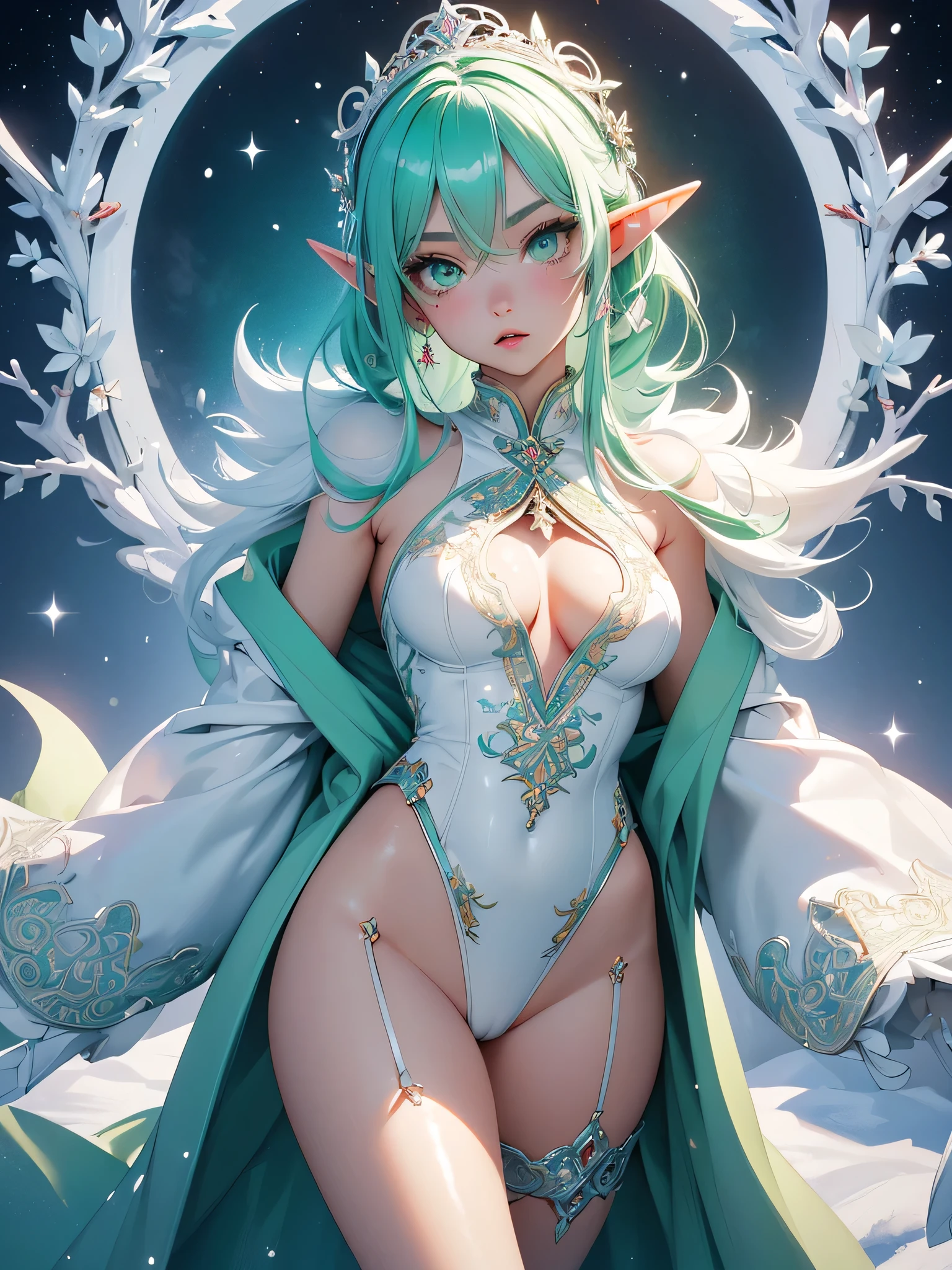 nsfw:1.1, high resolution:1.7, incredibly absurdres, kawaii:1, cute:1.5, hires.fix, anime visual:1, incredibly fine illustration,8k,masterpiece:1.2,best quality, high quality, exquisite, beautiful,insanely detailed,intricate detailed, extremely detailed, Super Definition, ultra high res, Super Resolution, best aesthetic, ultra detailed:1.5, best quality, perfect face, detailed face, masterpiece:1.2, illustration:1.2, 8k cg wallpaper, stunning art,absurdres,octane render,ultra hires,cute elf,(Idol),18yo,Beautiful,(Cute and lovely),cute girl,((anime elf with extremely cute and beautiful green hair)),long hair,hime_cut,(((green_eyes:1.3))),intricate eyes,beautiful detailed eyes,symmetrical eyes,big eyes:1.5,enchanting bright eyes studded with gold and silver dust,(((pinky snd glowing_skin,shiny body,plastic glitter skin,exaggerated shiny skin,illuminated skin))),upward breasts,waist slender,(detailed body,(detailed face)),cute,daring,zettai ryouiki,show skin,best relationship with four fingers and one thumb,Very Fine Face and Eyes,Very Fine Hair,(Perfect Anatomy),((girl trembling with sexual climax)),Garter Belt,Bare shoulders,Check out our thru-rack chokers and midi rings with chains,
Break (((aqua fur coat, wearing a ice leotard:1.3,aqua winter coat))), ((ice leotard,elegant ice leotard)),(white gloves,white clothes,(((intricate outfit,intricate clothes,embroidered outfit,ornate outfit,embroidered clothes,ornate clothes))),Torn clothes,pussy,(dynamic pose:1.0),embarrassed,(centered,scale to fit dimensions,Rule of thirds),((snowy pine forest)),winter,scenery:1.25,((intricate scenery)),((snow forest background)),(Glossy winter ornaments),highres,sharp focus,(extremely detailed CG unity 8k wallpaper),(((vibrant colors,vibrant theme))),(intricate),full body,(perfect body),standing,Forehead.Plain appearance.Talented.naked. Creampie.Semen is overflowing from her vaginal opening. Spread your legs. Raising her legs.