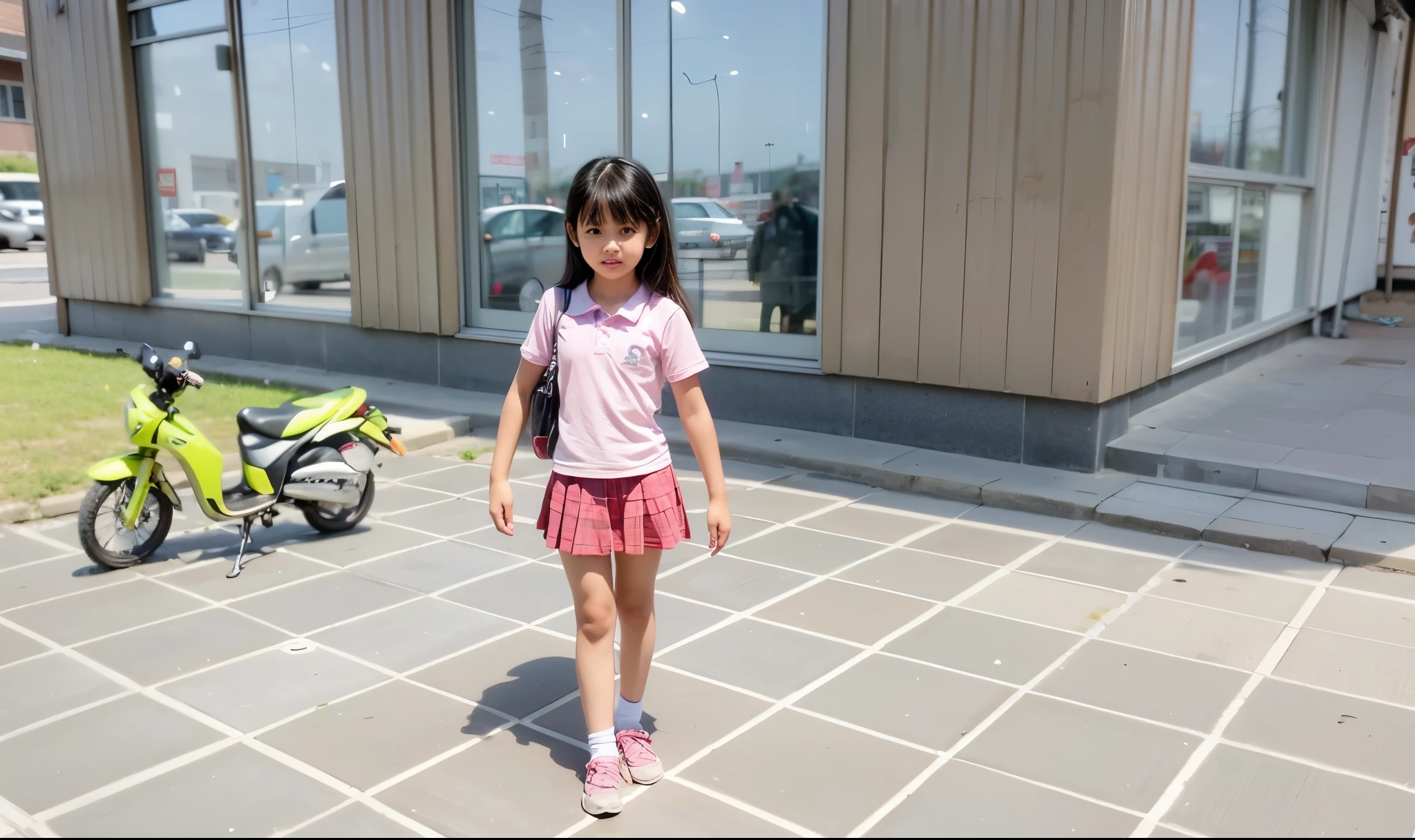 a 12 years old girl holding a lot of balloons, real photo, full body, (((stomp balloon))), twin tails,