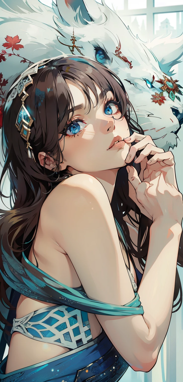 Siberia,strange,compensate,Heterochromia,Intricate details,elegant,8k resolution,Faded,Minimal palette colors, Realistic rendering,Full Body Shot,walking