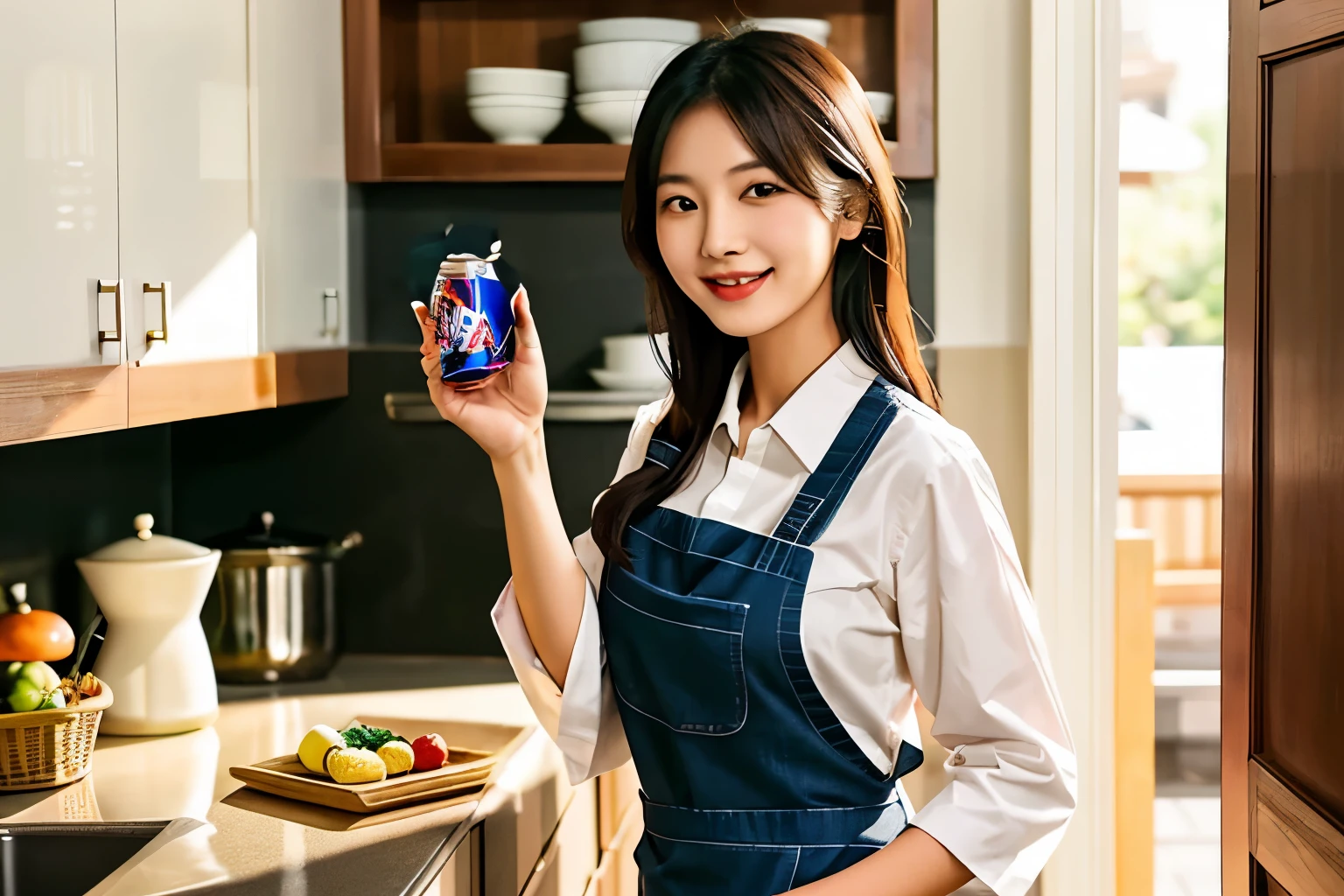 Best Quality, Masterpiece, Ultra High Resolution, (Film Grain: 1.4), Digital Photography, Bangs, Film Lighting, (Fuji Color: 1.2) Portrait,, 1 man, , satisfying, smiling, holding coca kwave can, wearing vr, background of kpop concert