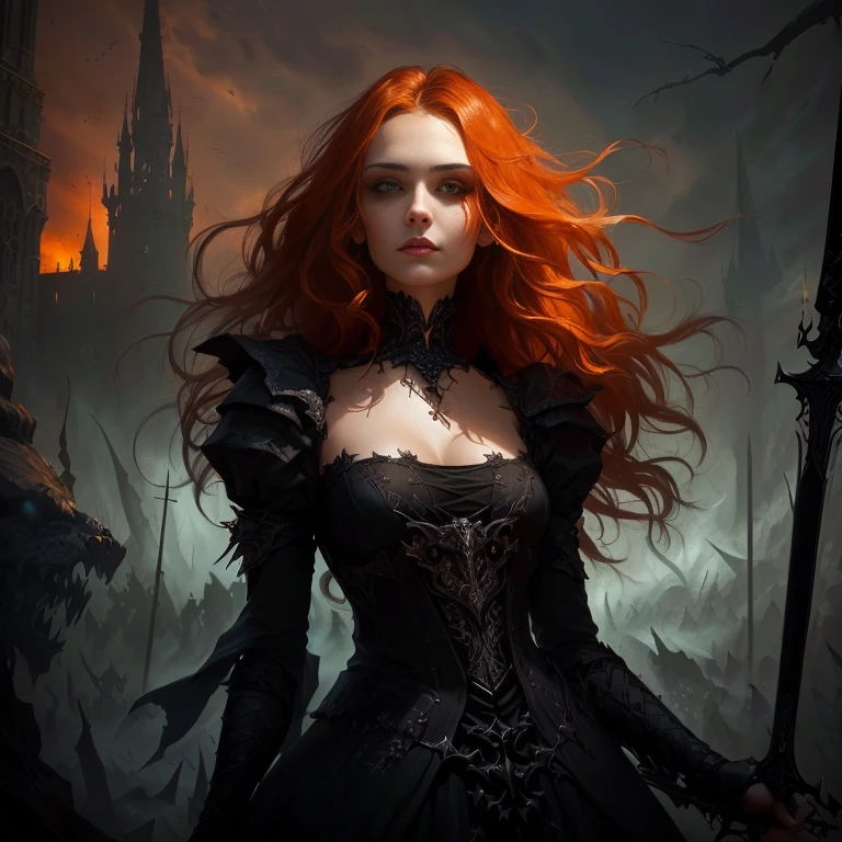 Close-up of a woman in a dress holding a sword, Horrific morphology、dark Fantasy style art, gothic fantasy art, Dark Fantasy Art, in style of Dark Fantasy Art, Fantasy style art, Dark Fantasy Artwork, Dark fantasy horror art, 4k fantasy art, Fantasy Dark Art, Epic fantasy digital art style, fantasy victorian art, epic fantasy art portrait