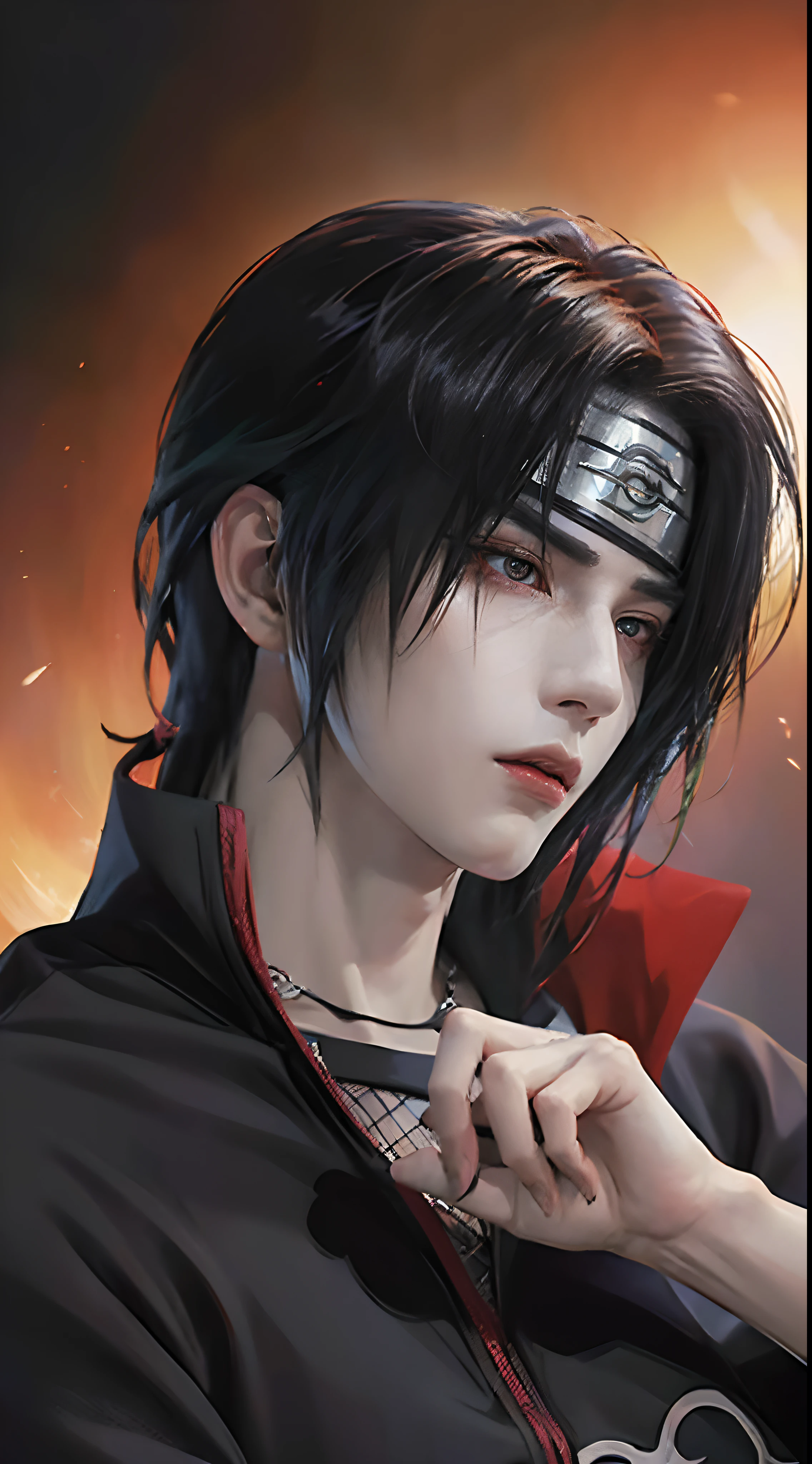 ((4K works))、masterpiece、(top-quality)、((high-level image quality))、((One Manly Boy))、Slim body、((Date Cosplay))、((Uchiha Itachi))、((Cosplay))、(Detailed beautiful eyes)、((Smaller face))、((Neutral face))、((Red eyes))、((18year old))、((Handsome man))、((photo of a model))、((Like a celebrity))、Professional Photos、((cosplay foto))、((Shot alone))、((shot from a side angle))、((Naruto's Akatsuki Costume))、((Shinobi Pose))