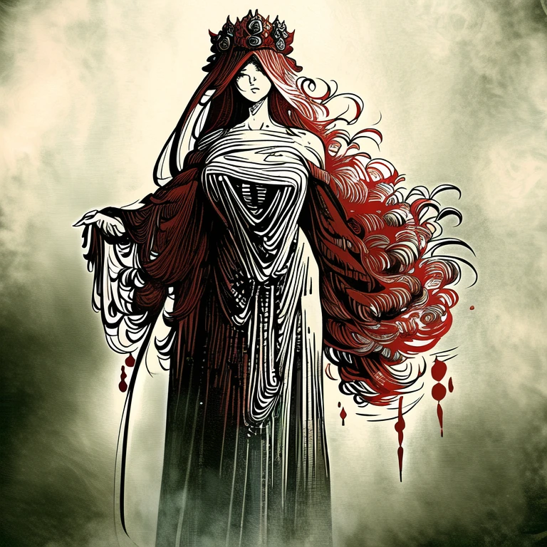 a close up of a woman in a red dress holding a flower, gothic fantasy art, beautiful elegant demon queen, dark fantasy art, dark fantasy horror art, fantasy dark art, fantasy horror art, horror fantasy art, hauntingly beautiful art, persephone as goddess of death, beautiful fantasy art, dark fantasy style art, very beautiful fantasy art, gothic art
