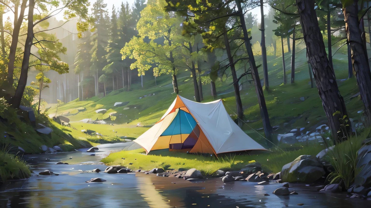 bivouac,tent,Beside the stream